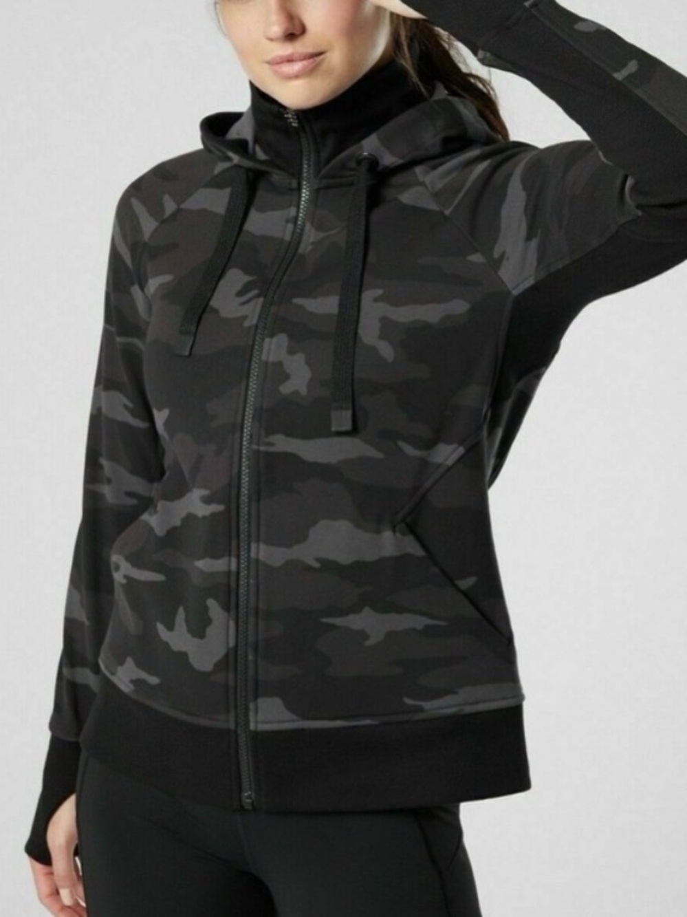Athleta Triumph Women's Black Camo Full-Zip Hoodie